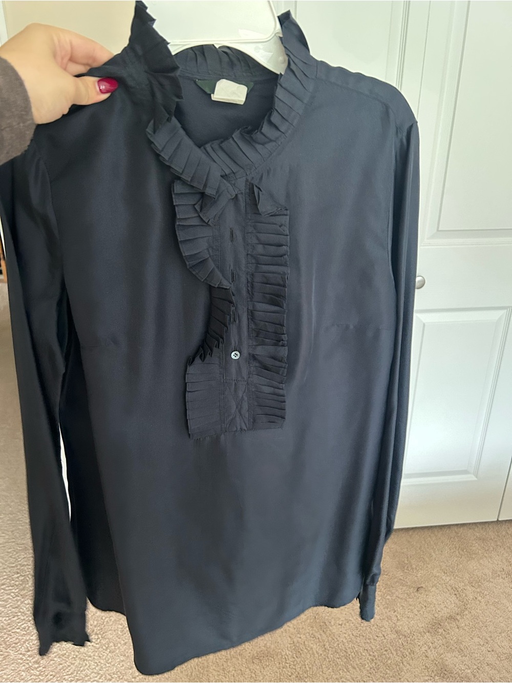 Jcrew Women’s navy Ruffle-Front Long Sleeve Top